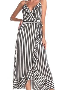 Love...Ady Stripe Ruffle Maxi Dress Black White